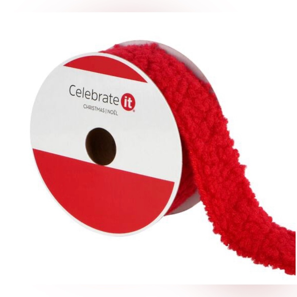 Celebrate It Red faux Sherpa wired ribbon 1½ in x 9 ft